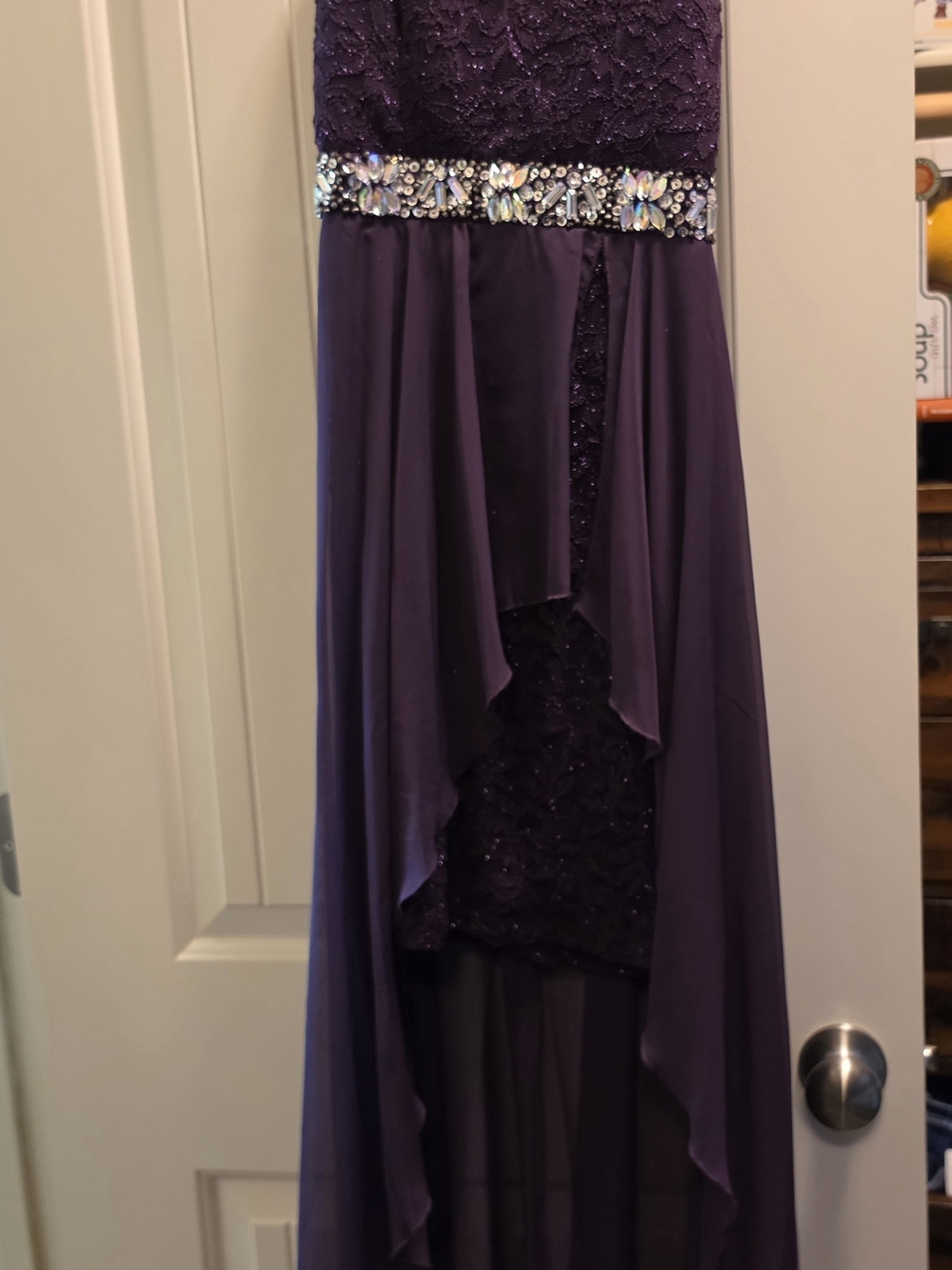Xtraordinary Deep Purple Beaded High-Low Midi Dress